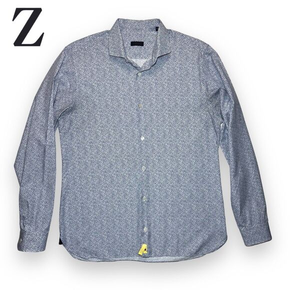 Z Zegna Slim Fit Cotton Shirt with Leaflet Jacquard AOP Long Sleeve BU Sz L - Picture 1 of 10